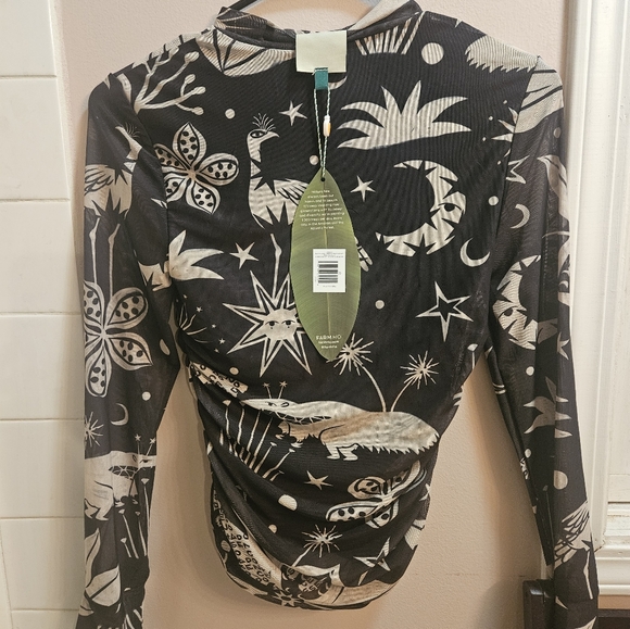 NWT Farm Rio Black & White Cerrado Sky Tulle Blouse - XS - Picture 4 of 5